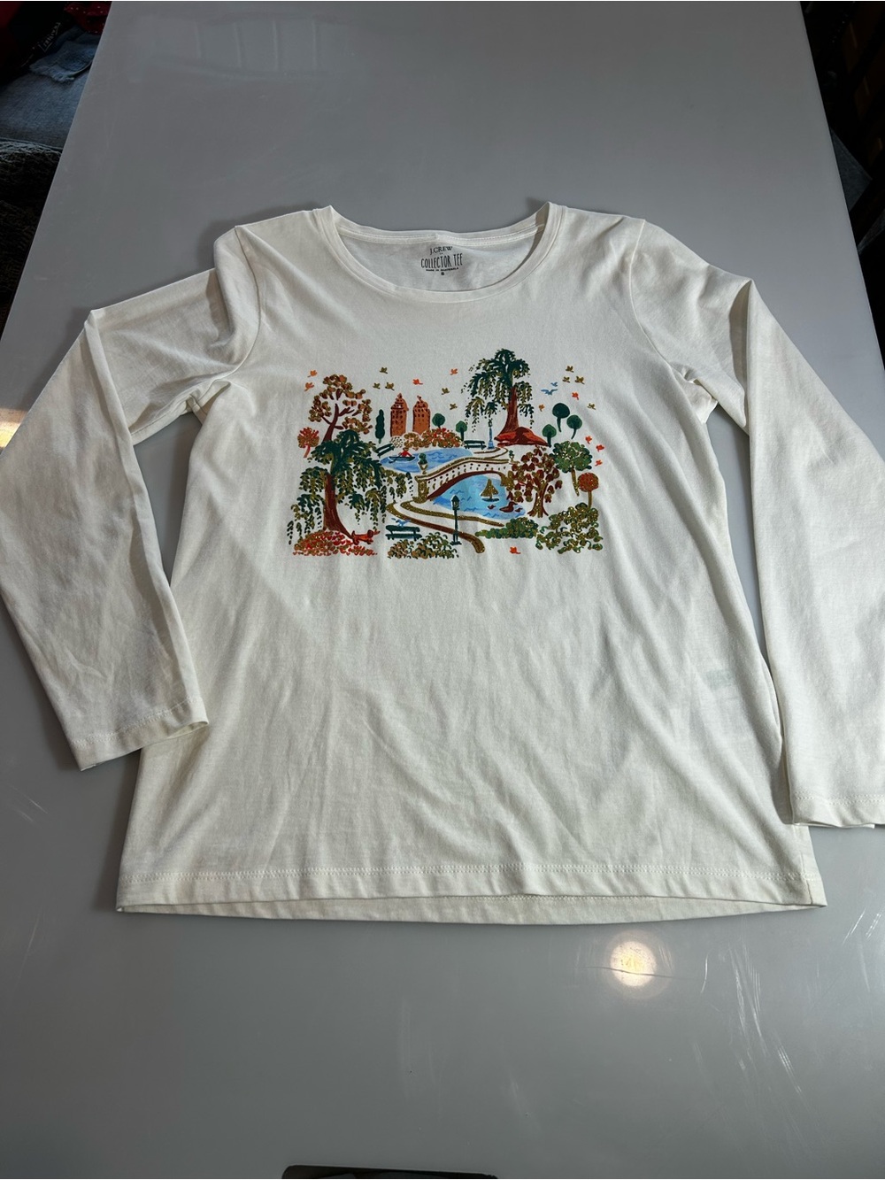 J.Crew Central Park New York City Collector Tee Long Sleeve Cream Size Small